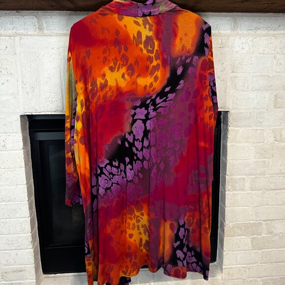 Caroline Rose Black Multi Colored Open Flowy Animal Print Cardigan - Size 3X - Picture 2 of 5
